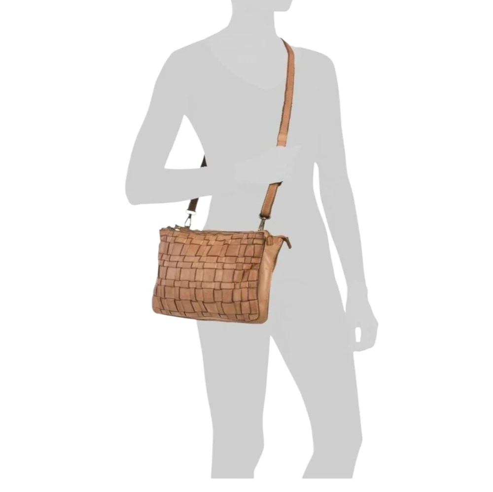 Costanza Rota Brown Woven Italian Leather Messenger Crossbody Bag